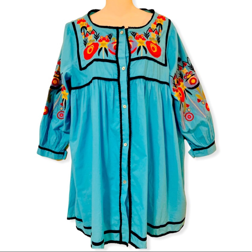 Boho Velzera Embroidered Button Down Dress Size L